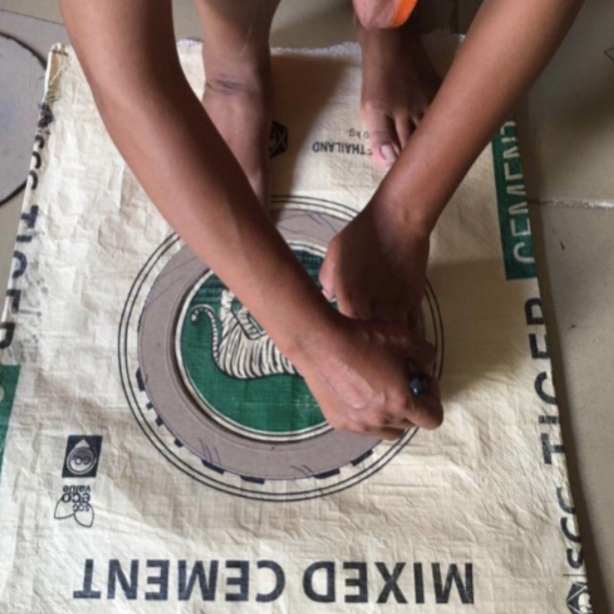 upcycled recycled cement bag