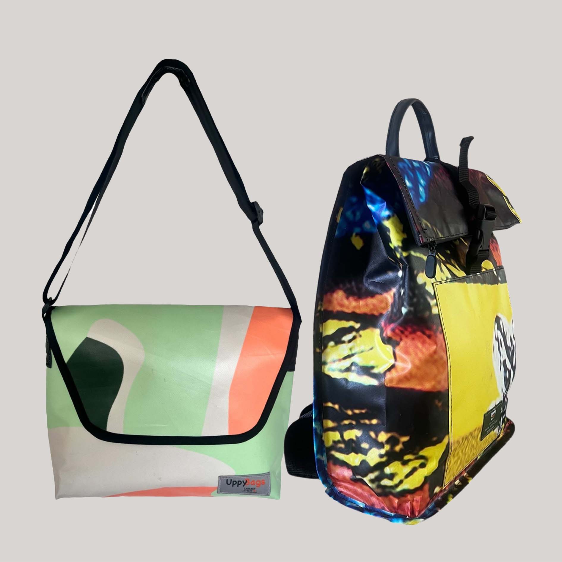 Building banner bags, upcycled bags UK