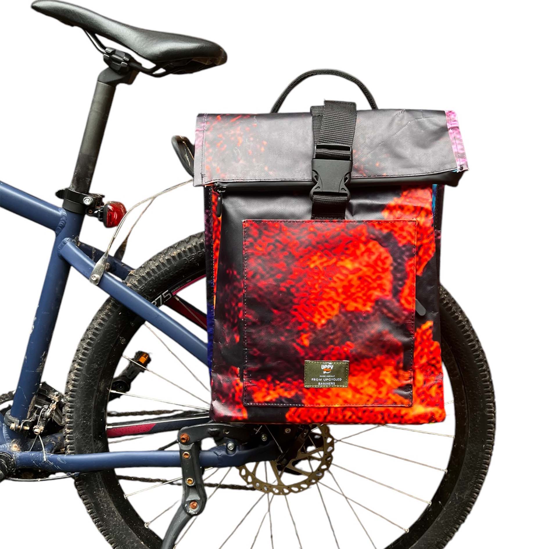 Bicycle bag 1 made from recycle material scaffold banner
