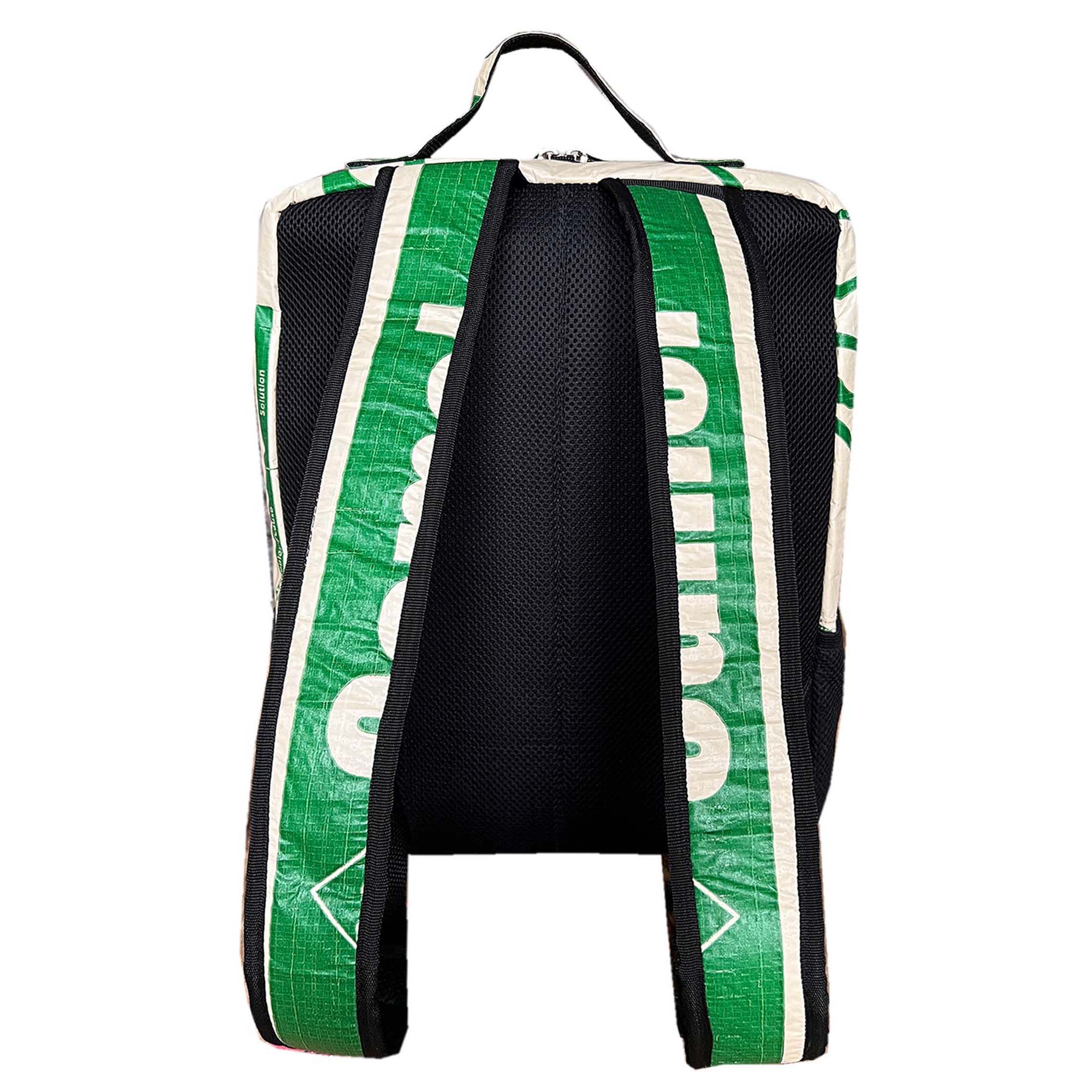 Recycled backpack UK, ethical bags UK, recycled material backpack with animal print. Laptop backpack, work backpack made of recycled material with elephant and green camel print UppyBags