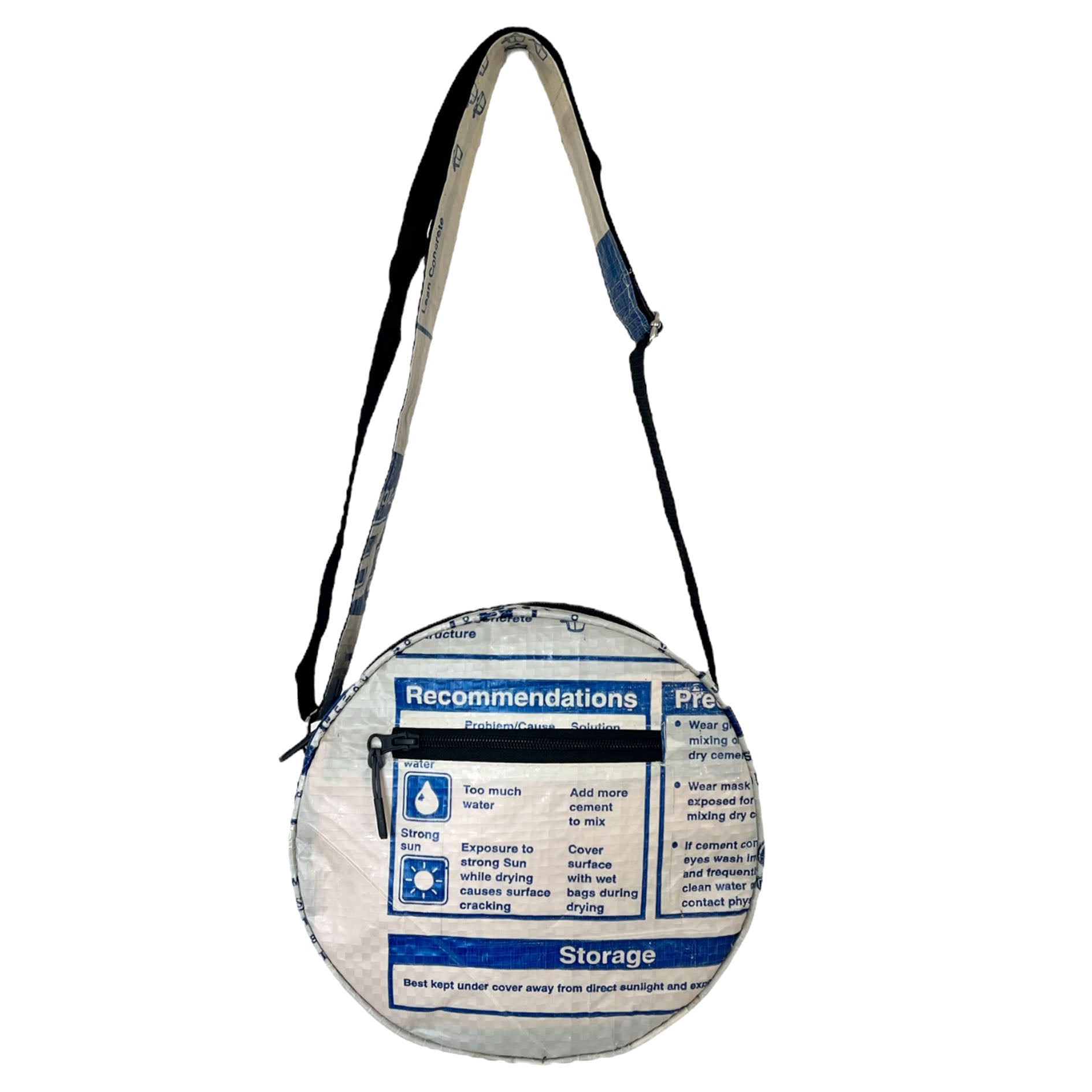 Recycled material round bags with animal prints . Ethical bags.