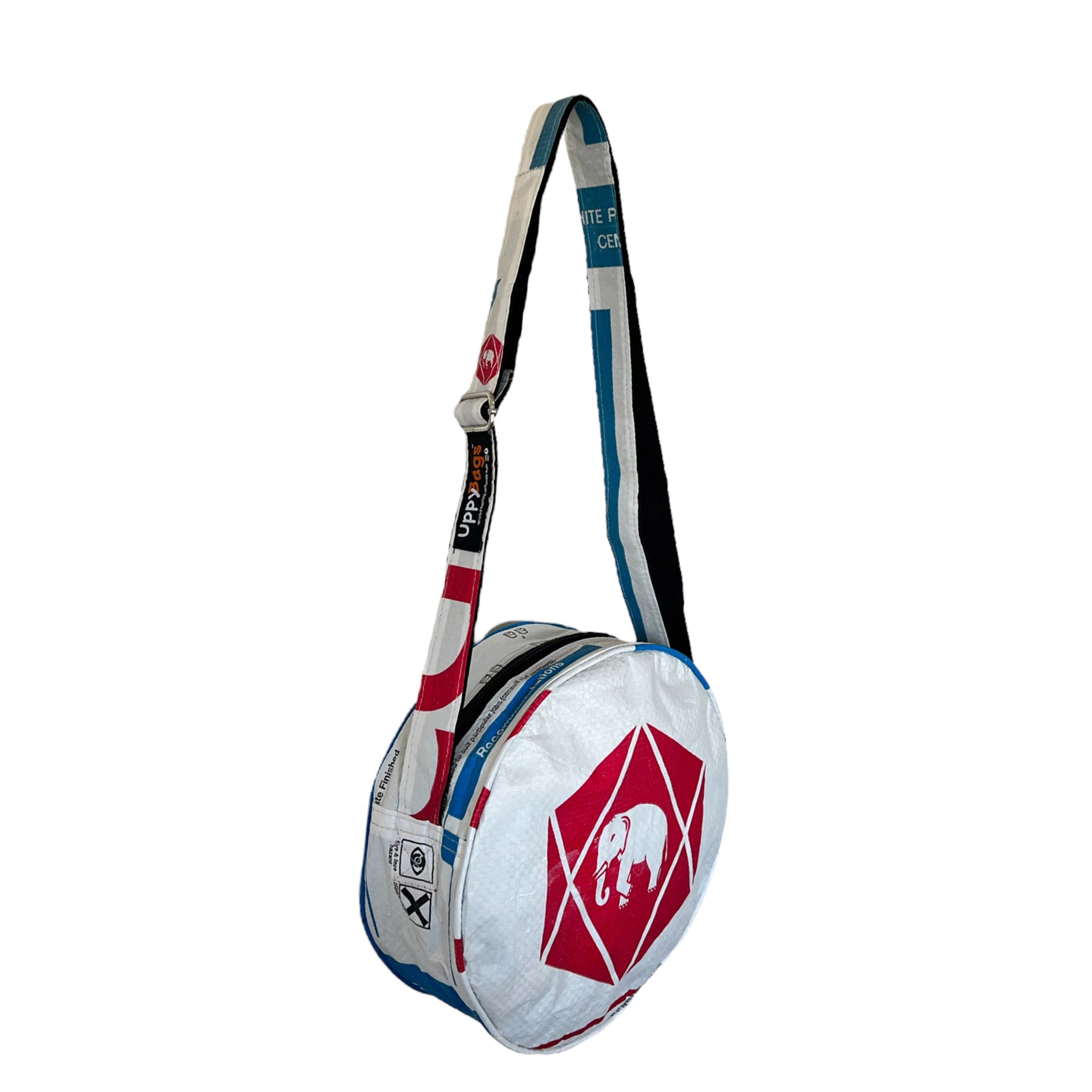 Recycled material shoulder bag UK. Animal print round crossbody bag UK Edit alt text