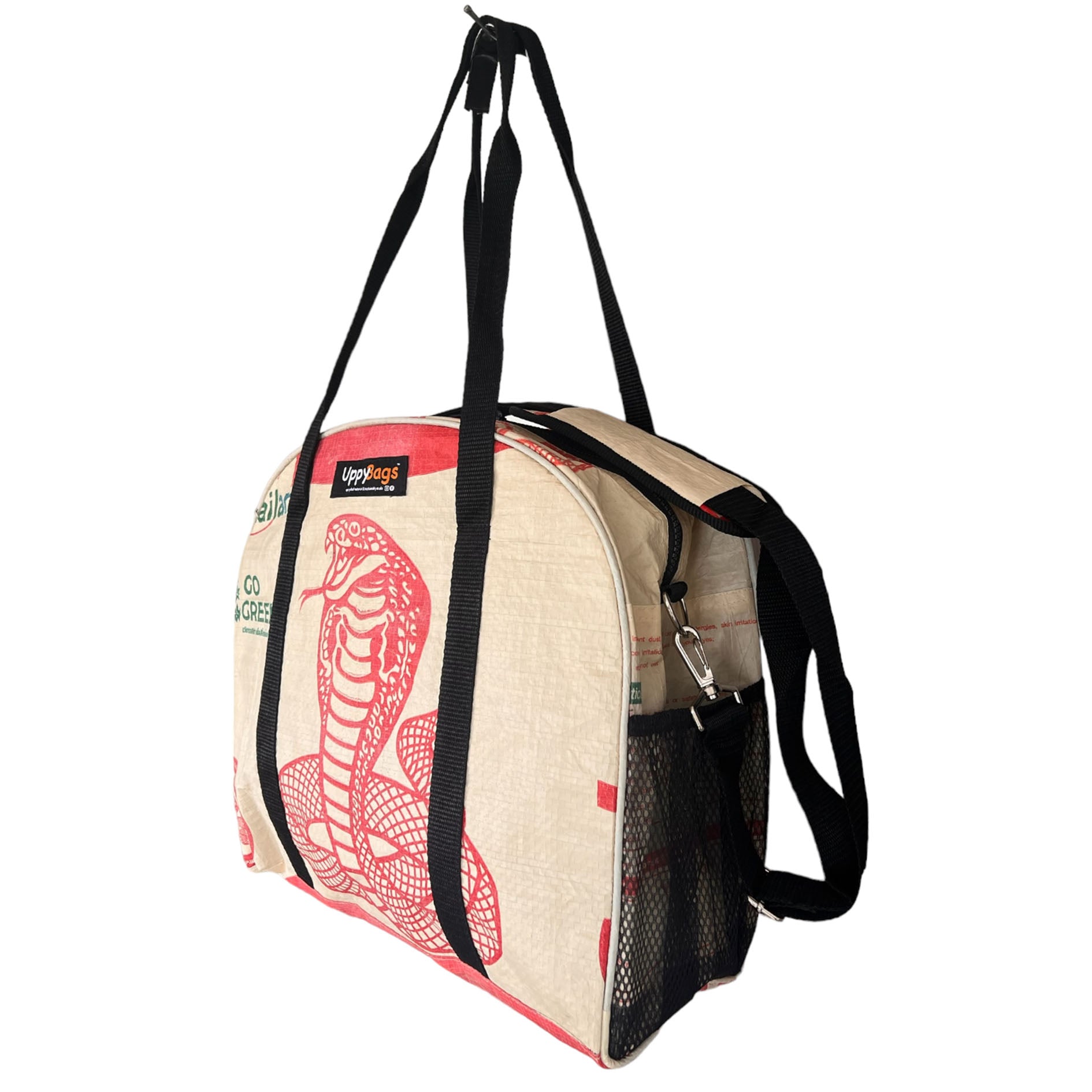 Recycled material gym bag with animal print. Cobra print gym bag