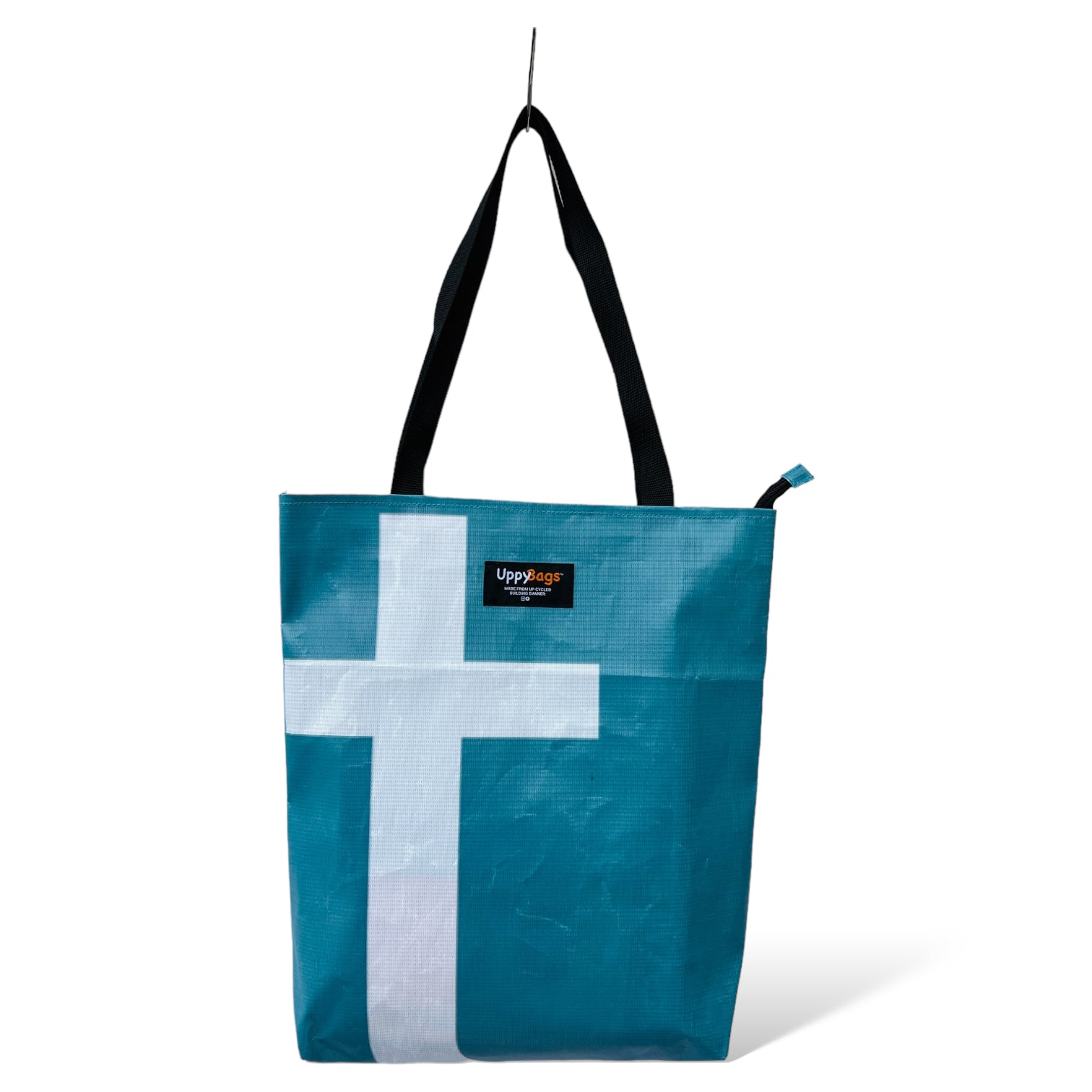 Recycled from building hoarding material tote bag with print and zip tote