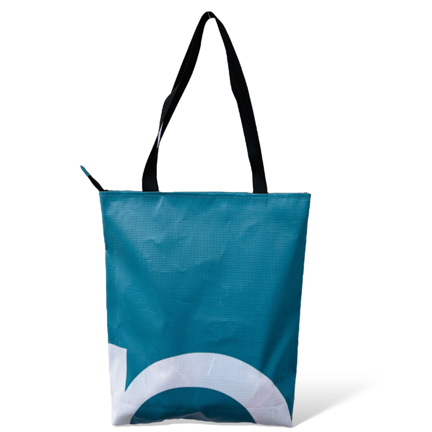 Blue recycled hoarding tote bags zip