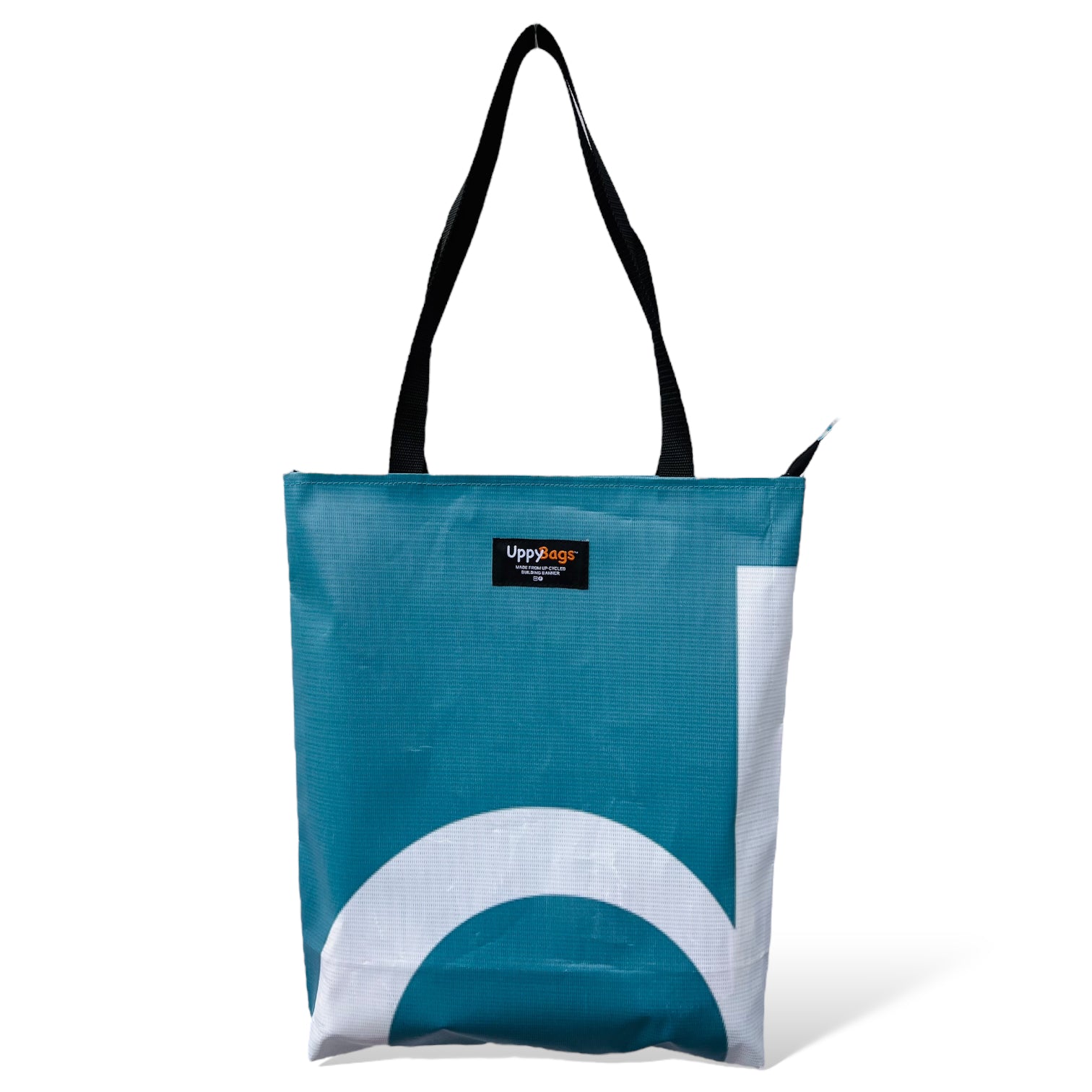 Recycled from building hoarding material tote bag with print and zip tote