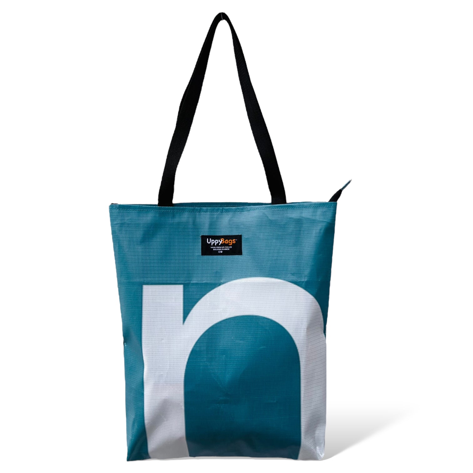 Recycled from building hoarding material tote bag with print and zip tote