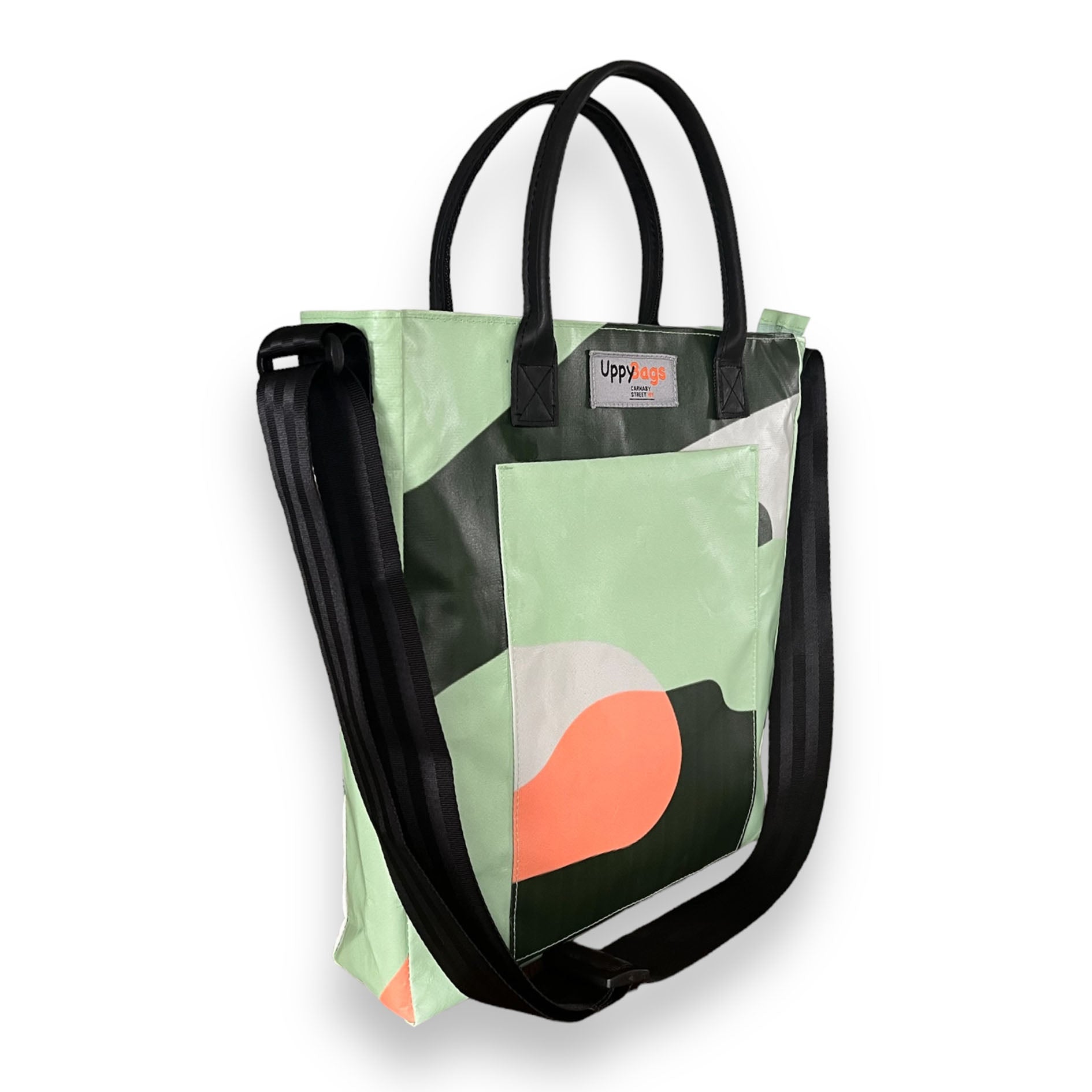Upcycled materiał bags, made from building banners, bags made from building banners