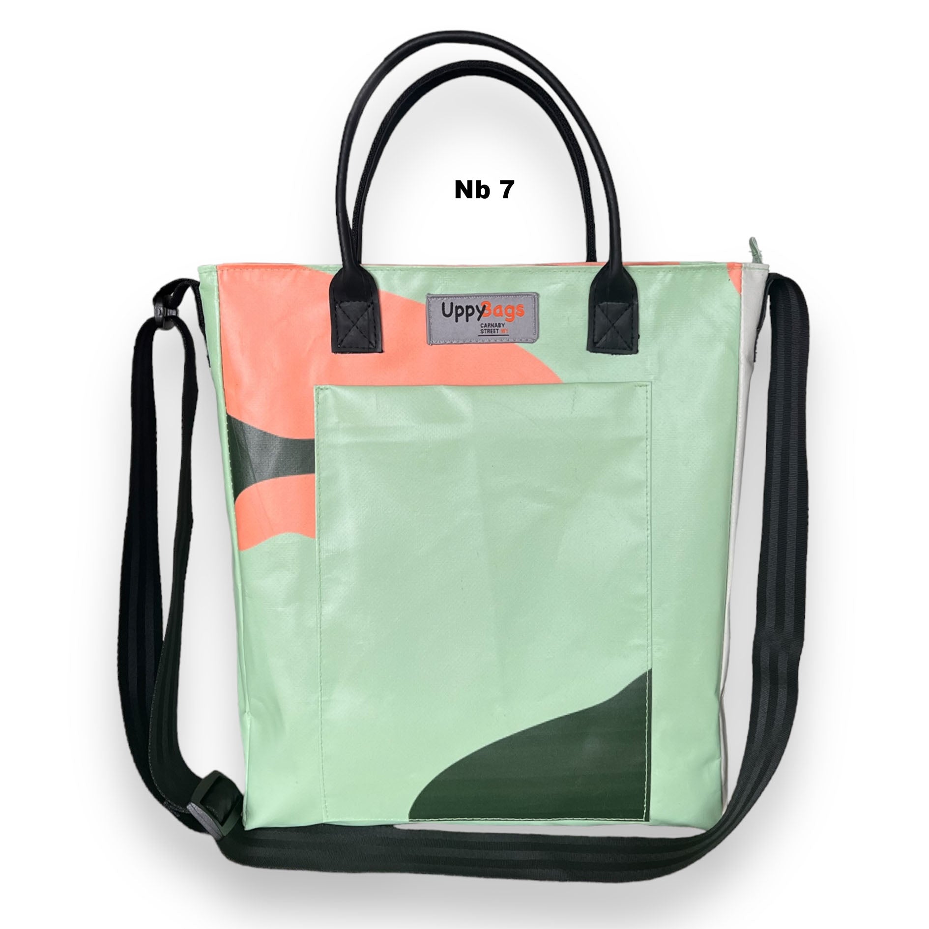 Recycled material bag made of upcycled scaffold banner