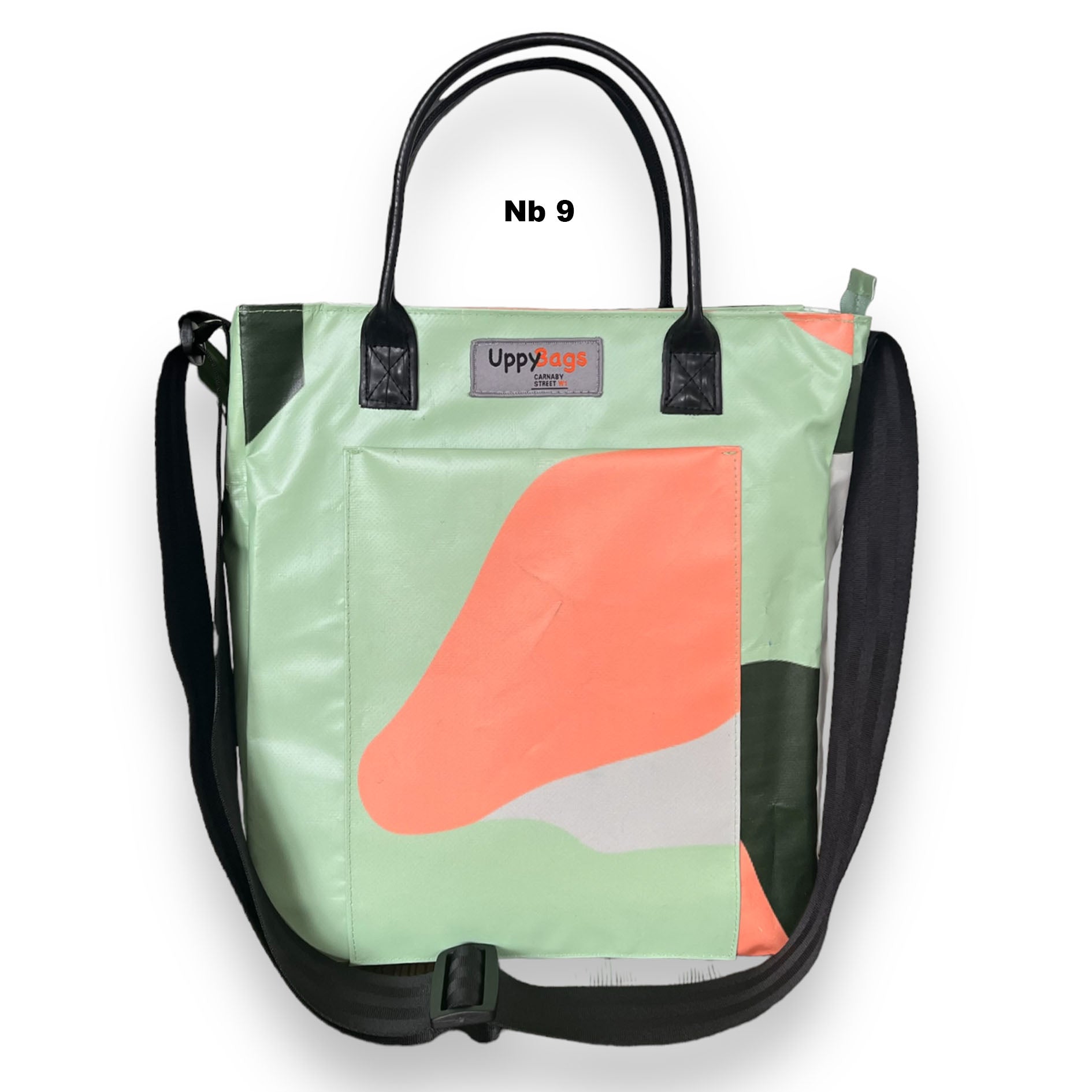 Recycled material bag made of upcycled scaffold banner