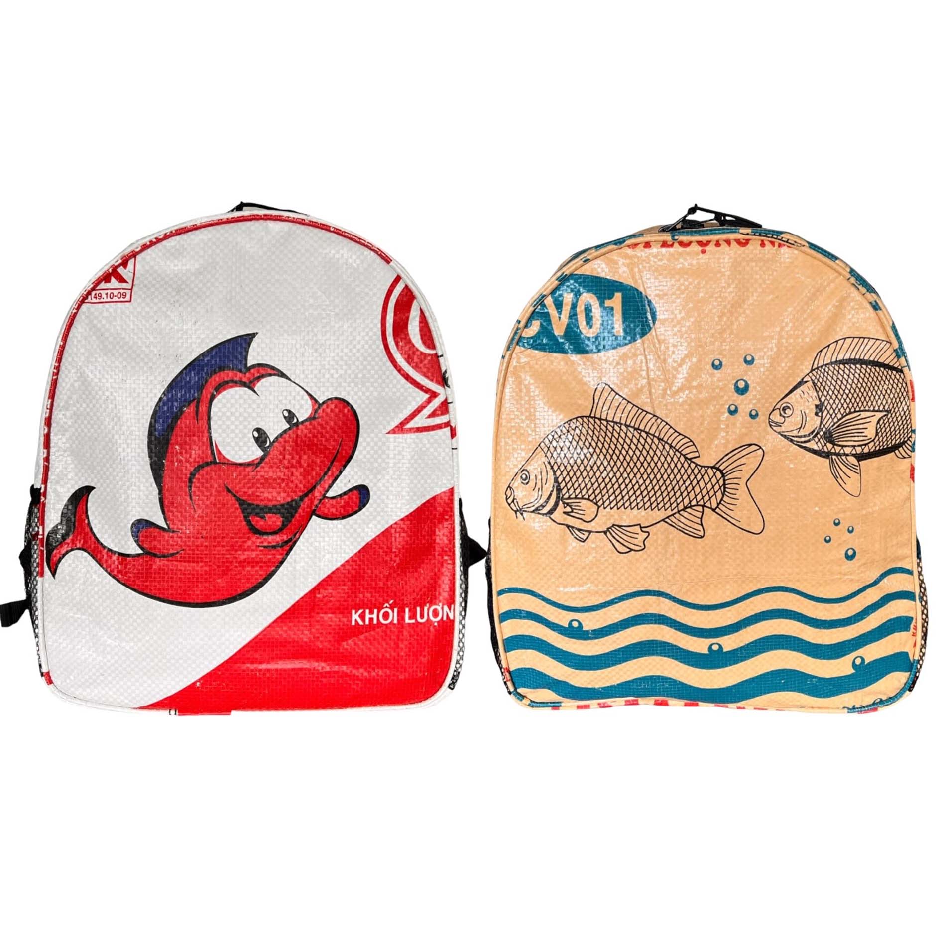Small recycled material backpack with fish print