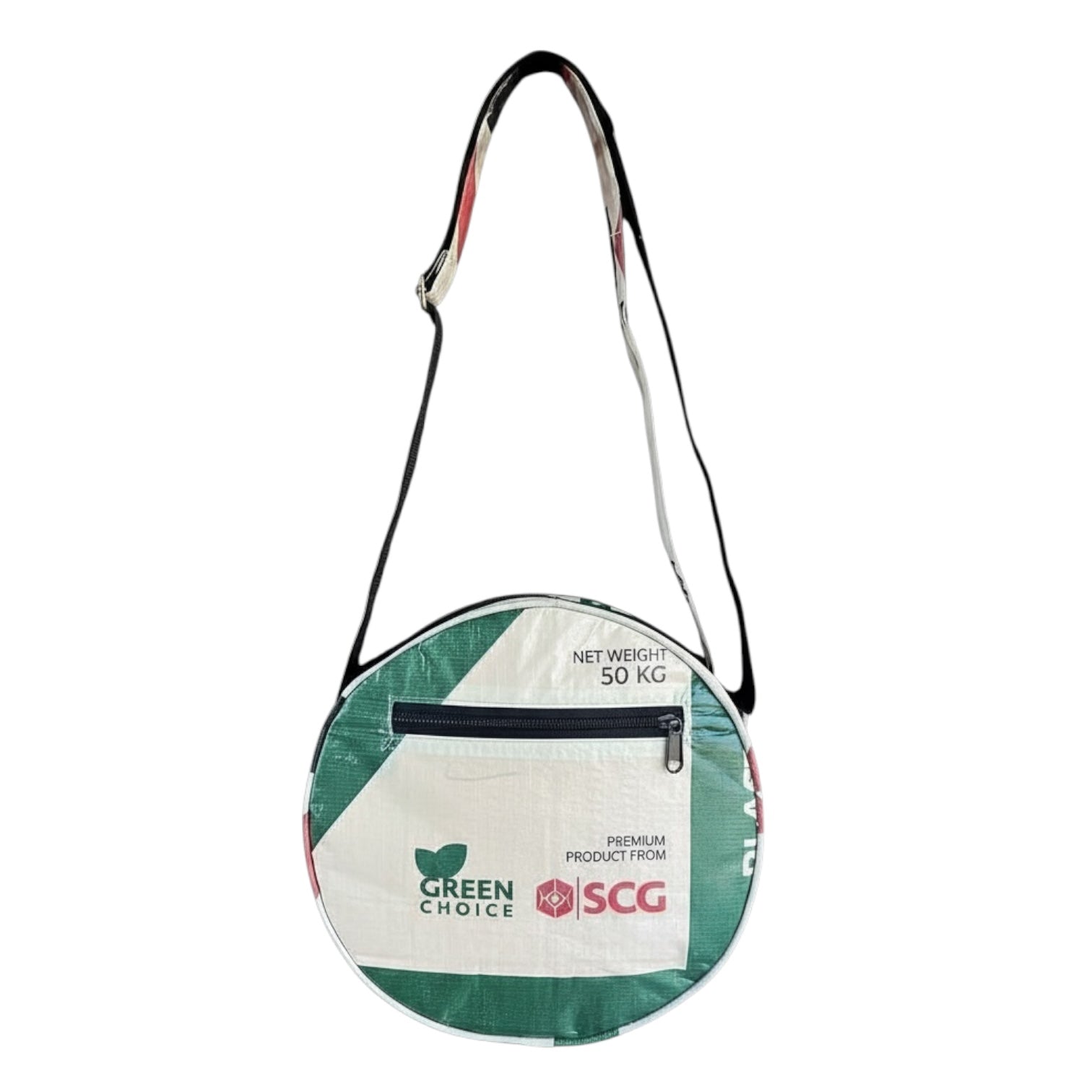 Round bag with a strap, featuring 'Green Choice' and 'SCG' logos on a white background.
