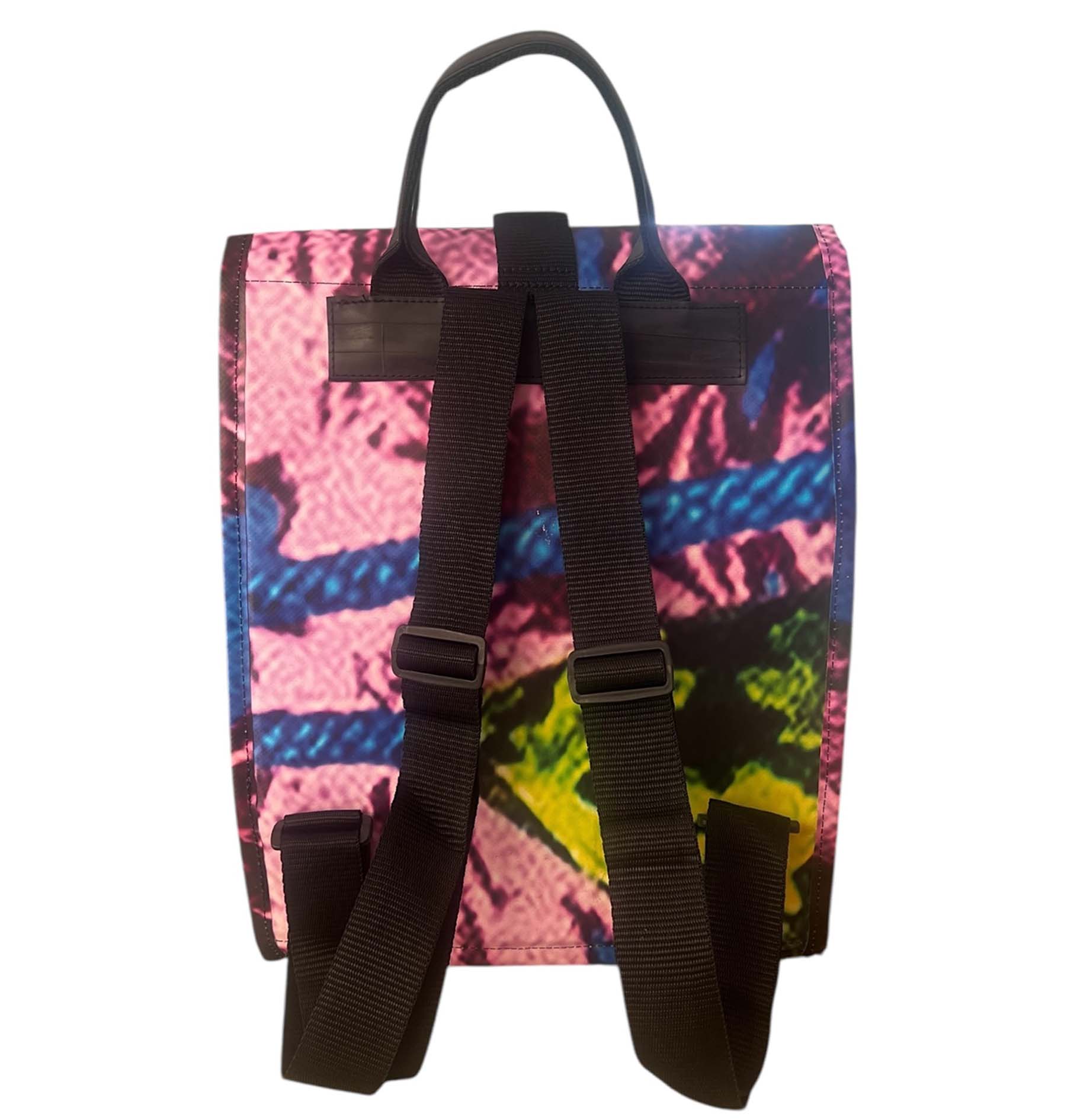 Upcycled material Backpack with colorful tie-dye pattern
