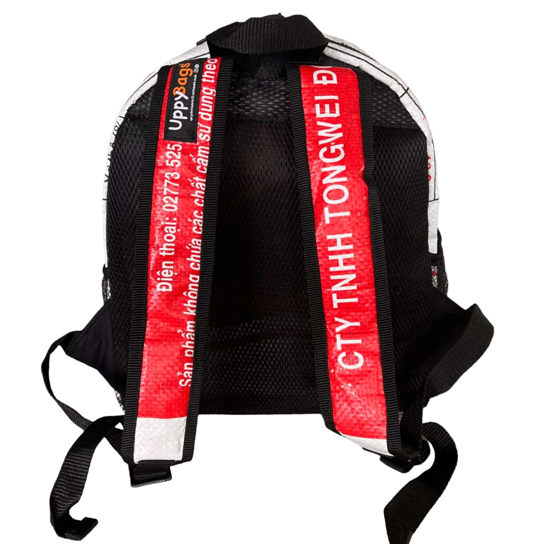 Recycled material small white backpack, recycled material backpack UK.