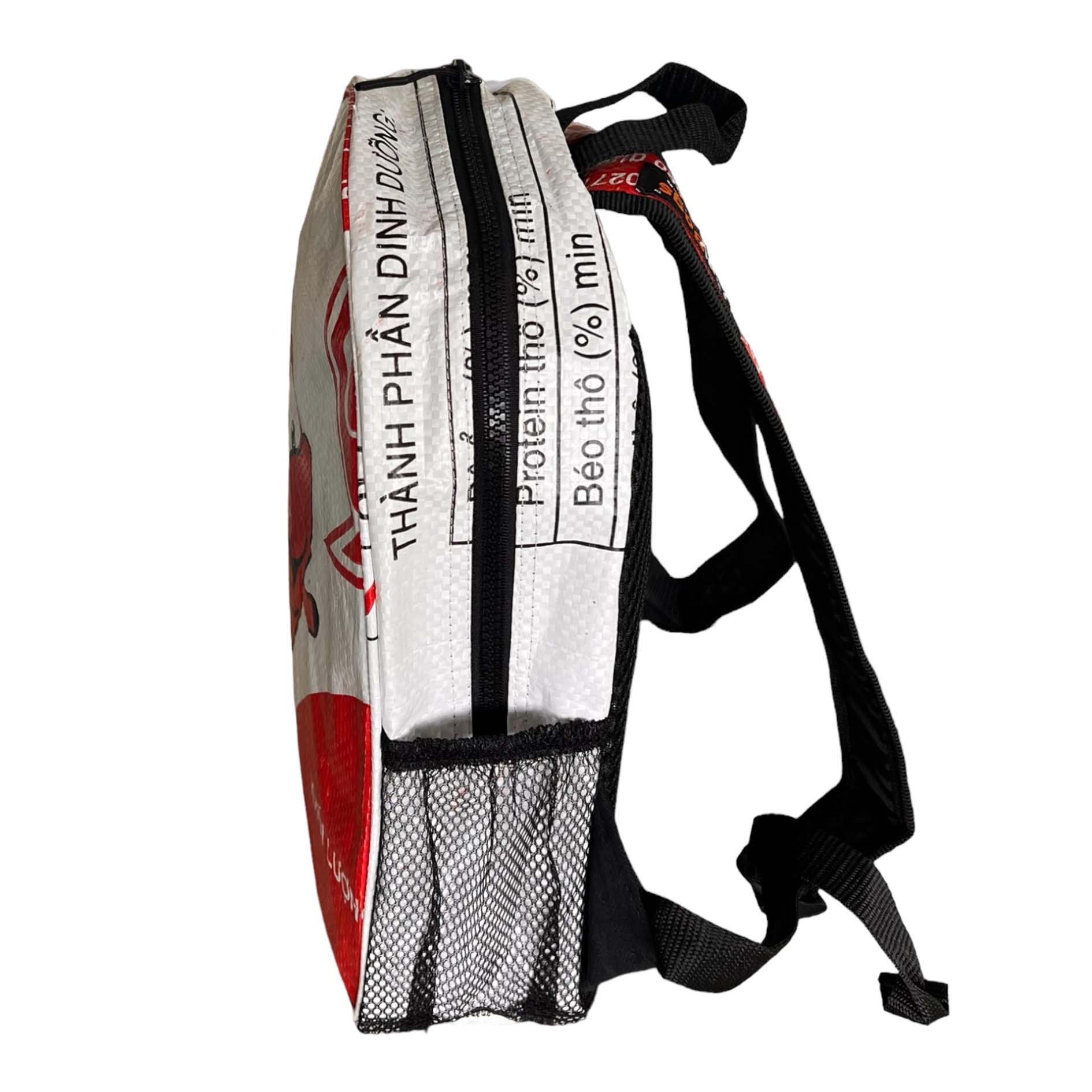 Recycled material small white backpack, recycled material backpack UK.