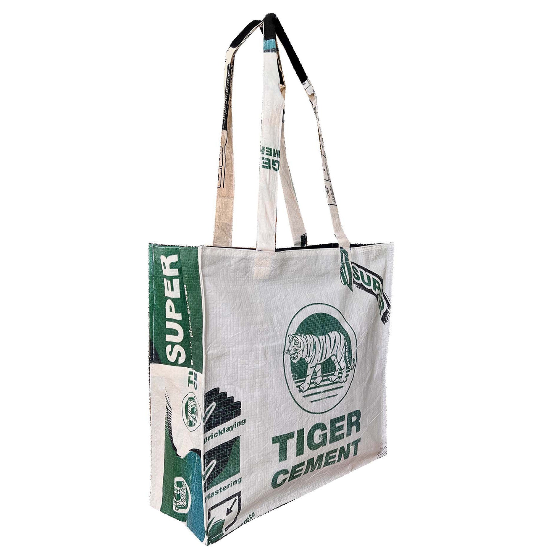 Recycled material shoulder bag with tiger print, recycled material tote with tiger print, sustainable bag by uppybags  Edit alt text