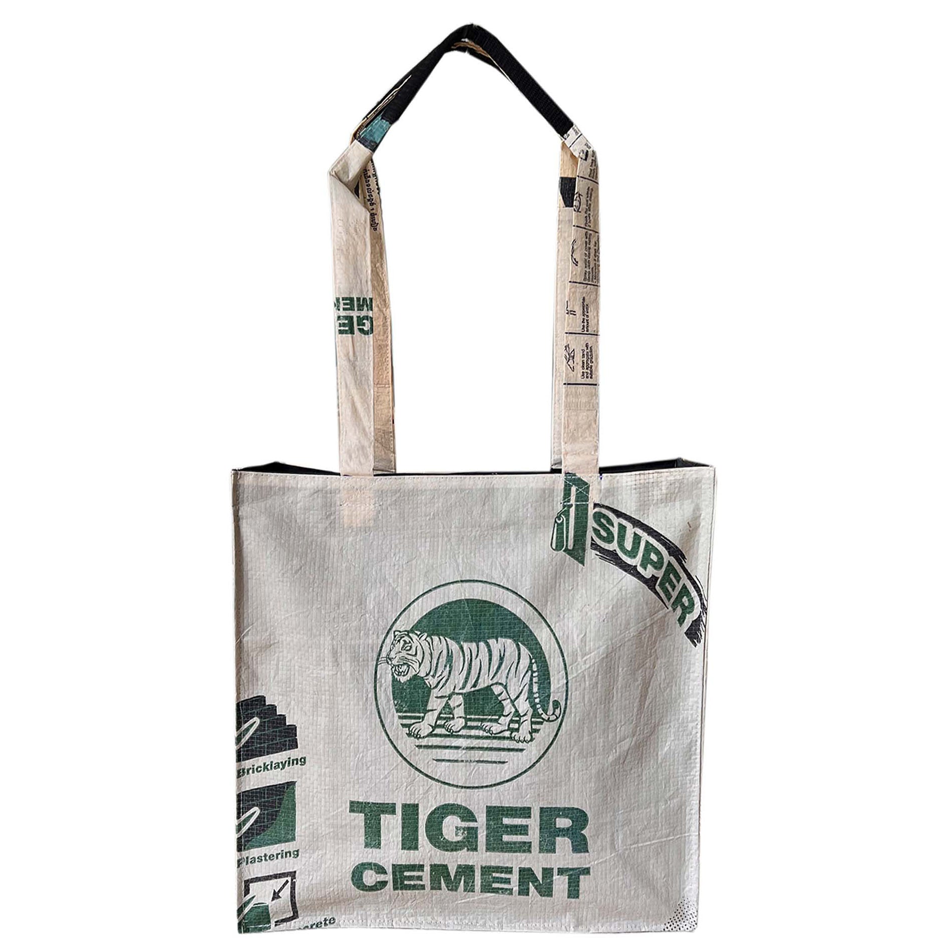 Recycled material shoulder bag with tiger print, recycled material tote with tiger print, sustainable bag by uppybags Edit alt text