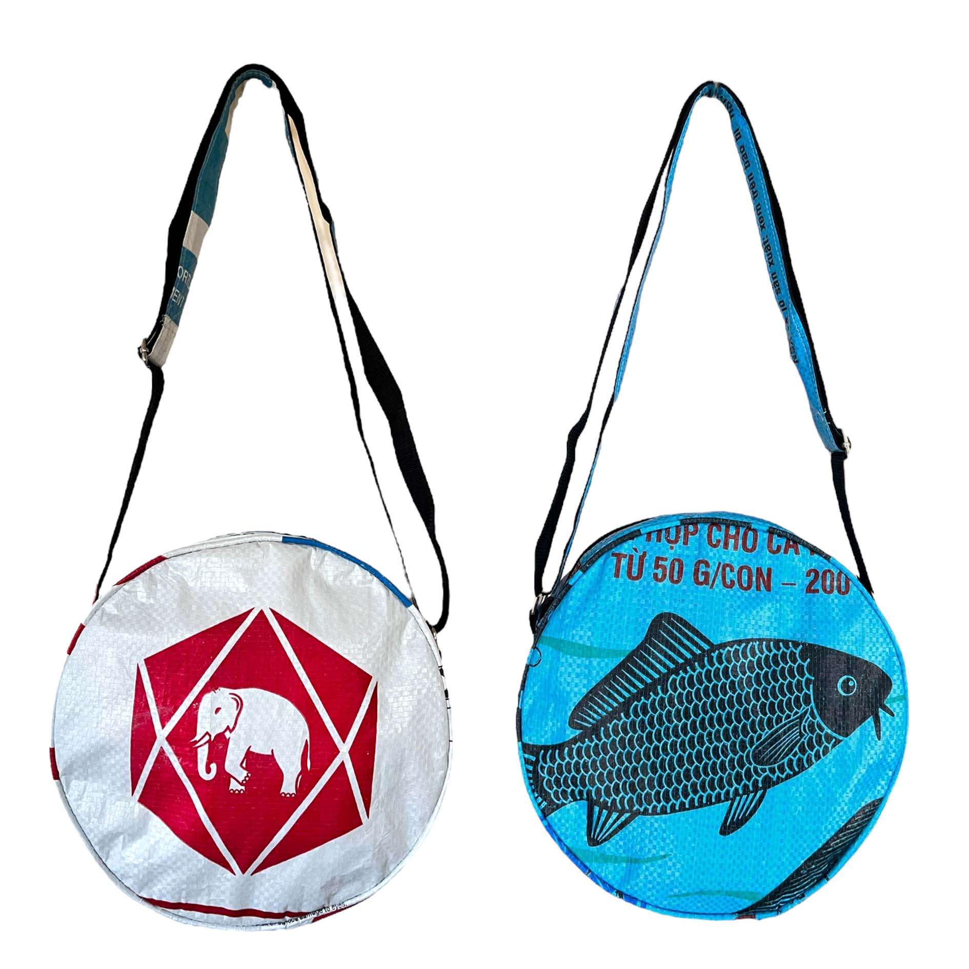 Recycled material shoulder bag UK. Animal print round crossbody bag UK Edit alt text