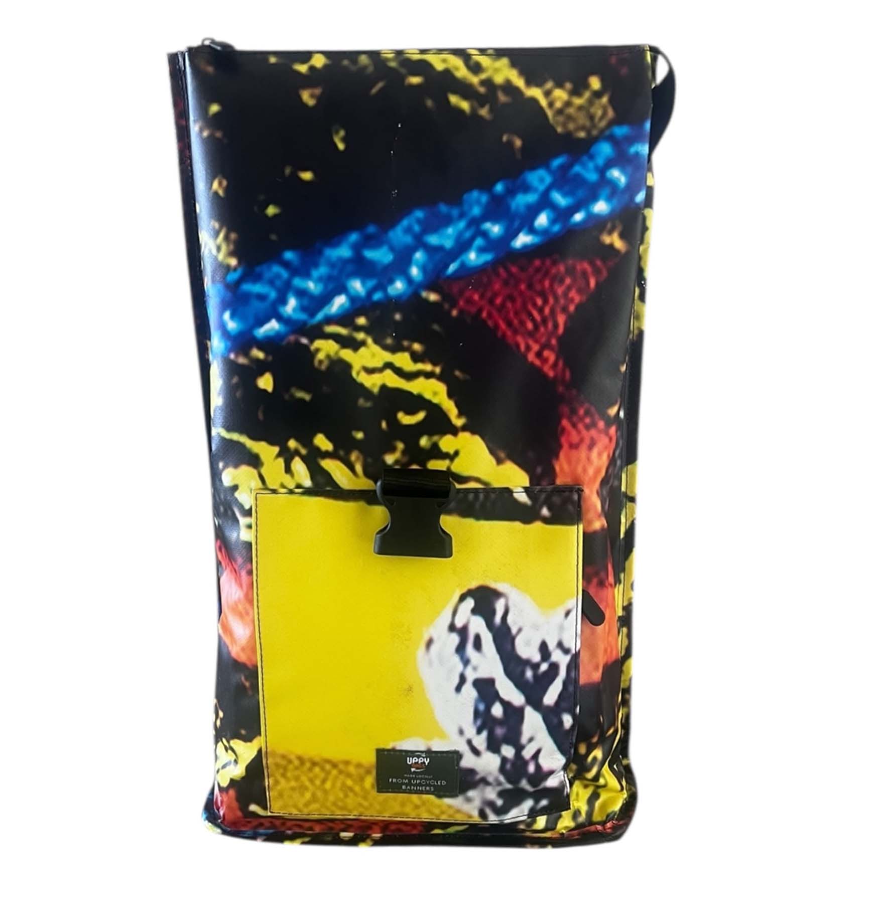 Colorful backpack with abstract design