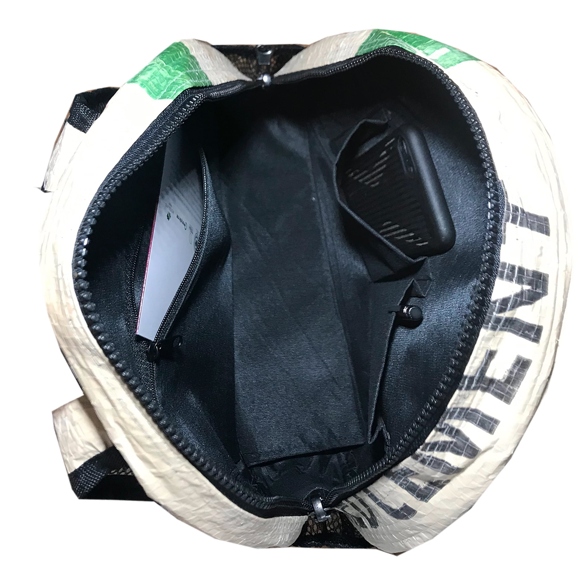 Recycled material small white backpack, recycled material backpack UK.