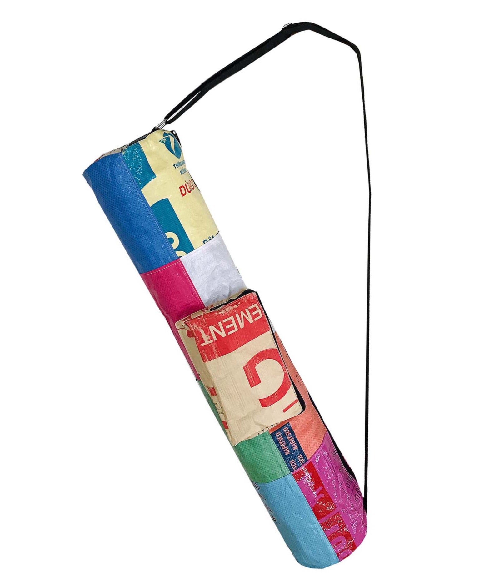 Recycled material yoga mat bag by Uppybags . Sustanaibaly made yoga bag with elephant print made from recycle materials by UppyBags