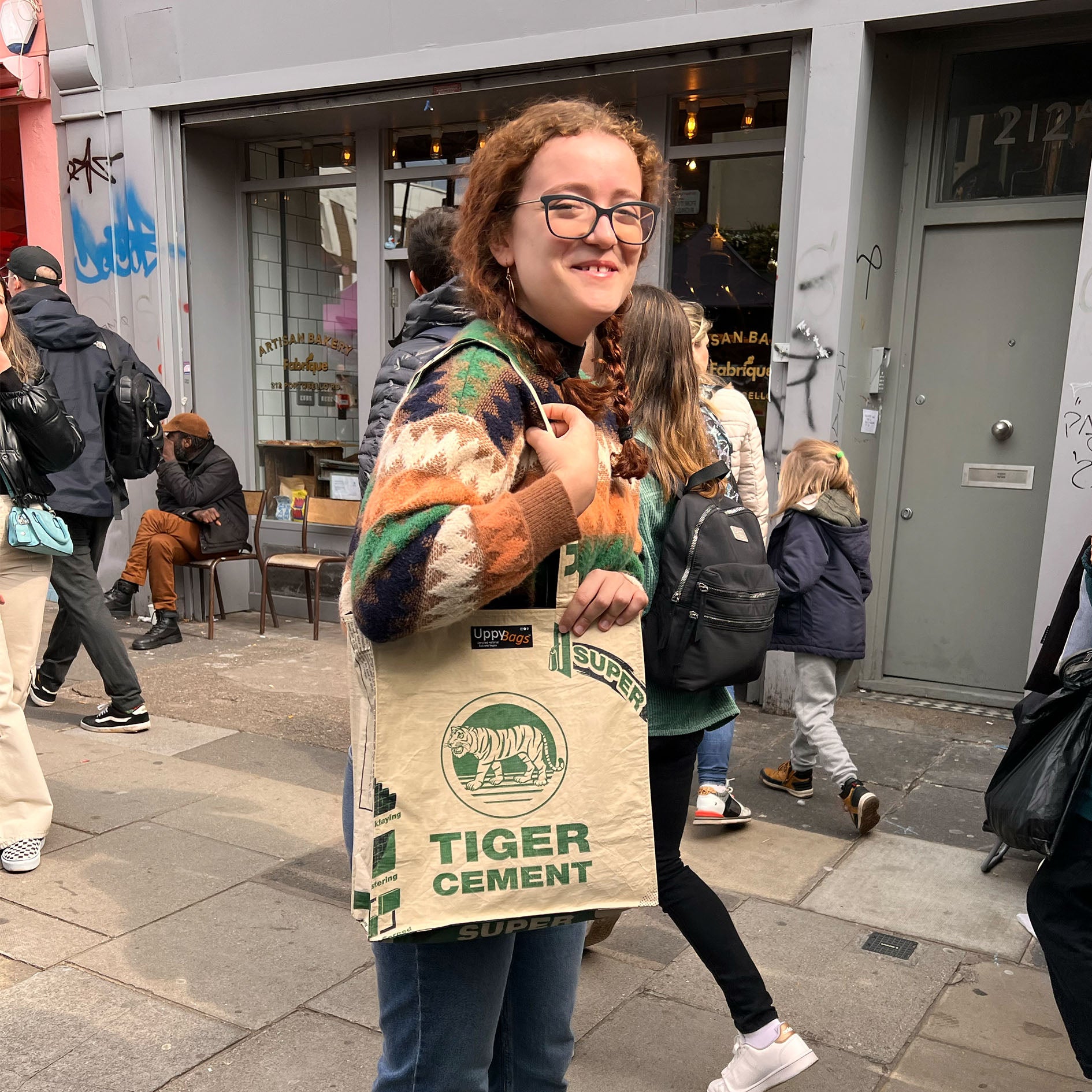 Upcycled materiał tote with tiger, sustainable bags UK, ANIMAL PRINT TOTE