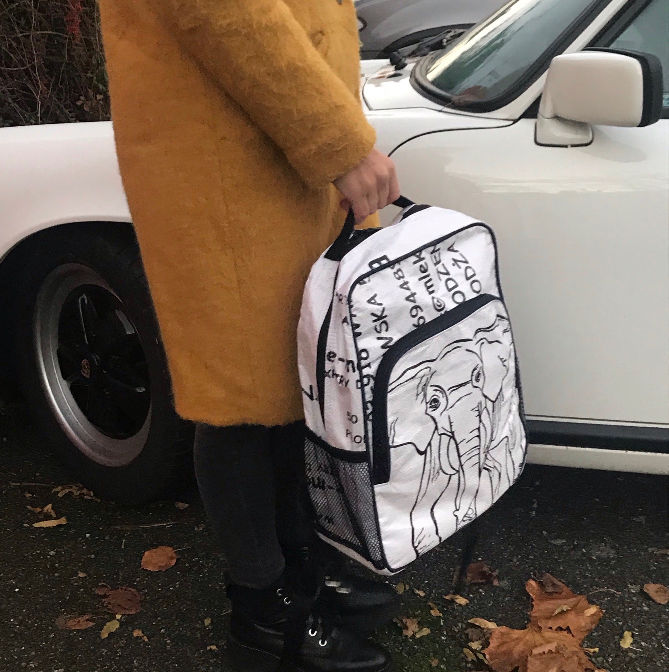 Recycle material white unisex backpack