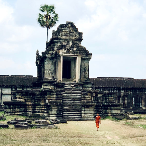 Cambodian temple walking monk