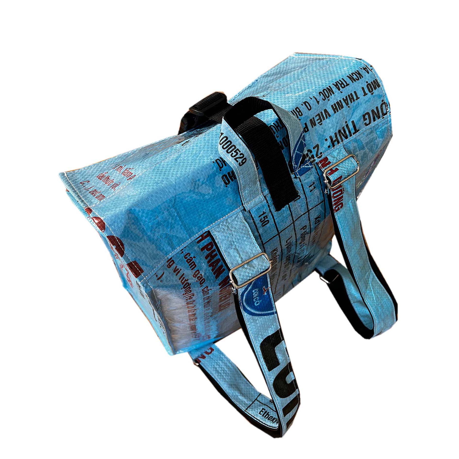 recycled material roll-top backpack with fish print.Animal print bag. Ethically made sustainable rucksack by UppyBags  Edit alt text