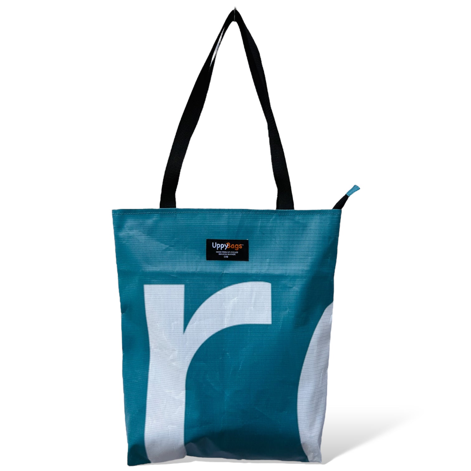 Recycled from building hoarding material tote bag with print and zip tote 