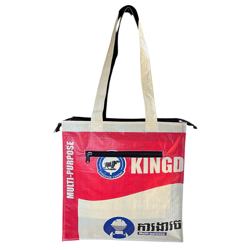 Tote bag with 'KINGD' branding on a white background