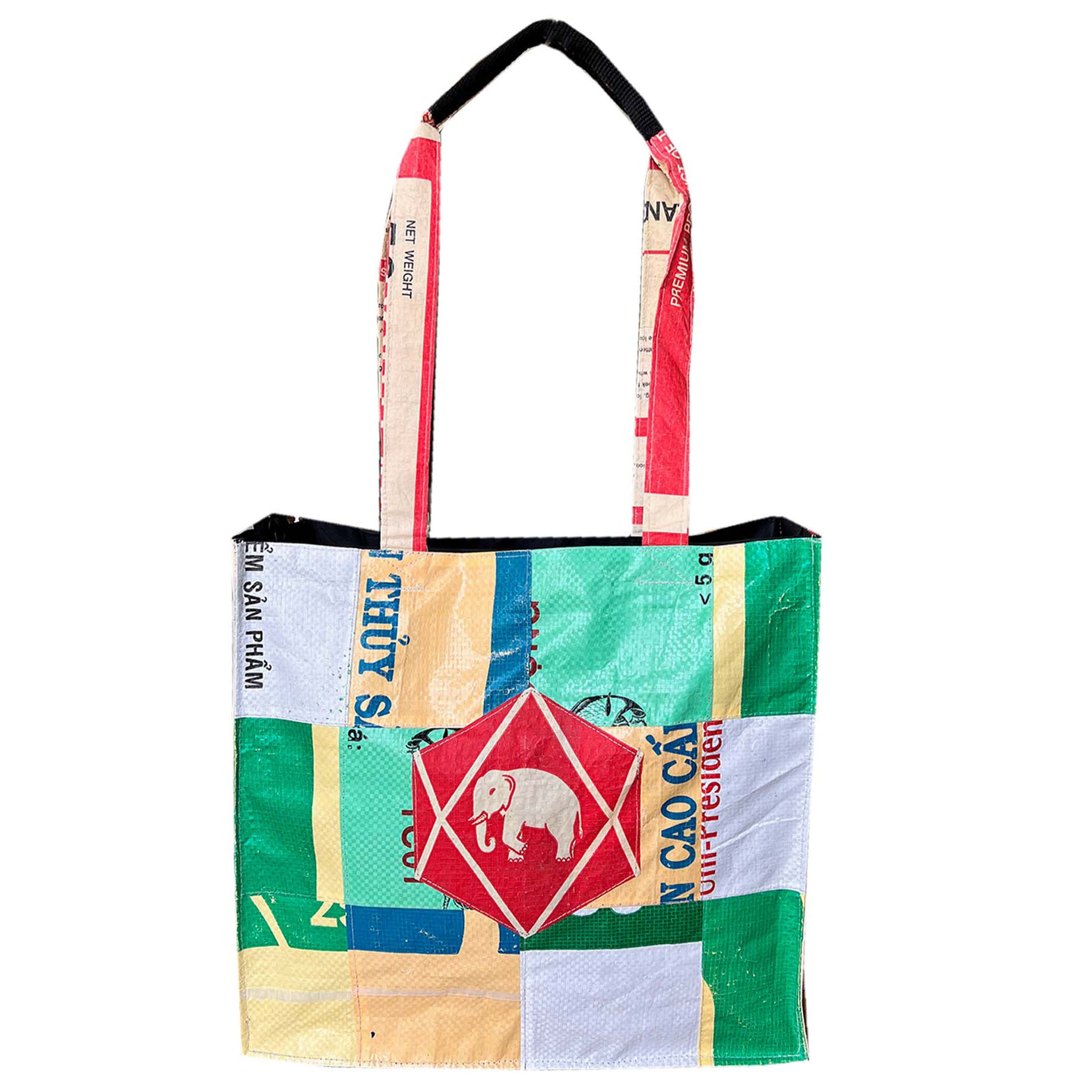 Recycled material multicolour tote bag with zip, recycled material tote bag, eco friendly tote bag UppyBags  Edit alt text
