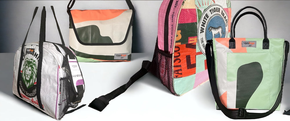 Recycled material bags UK, backpacks, tote, shoulder bags