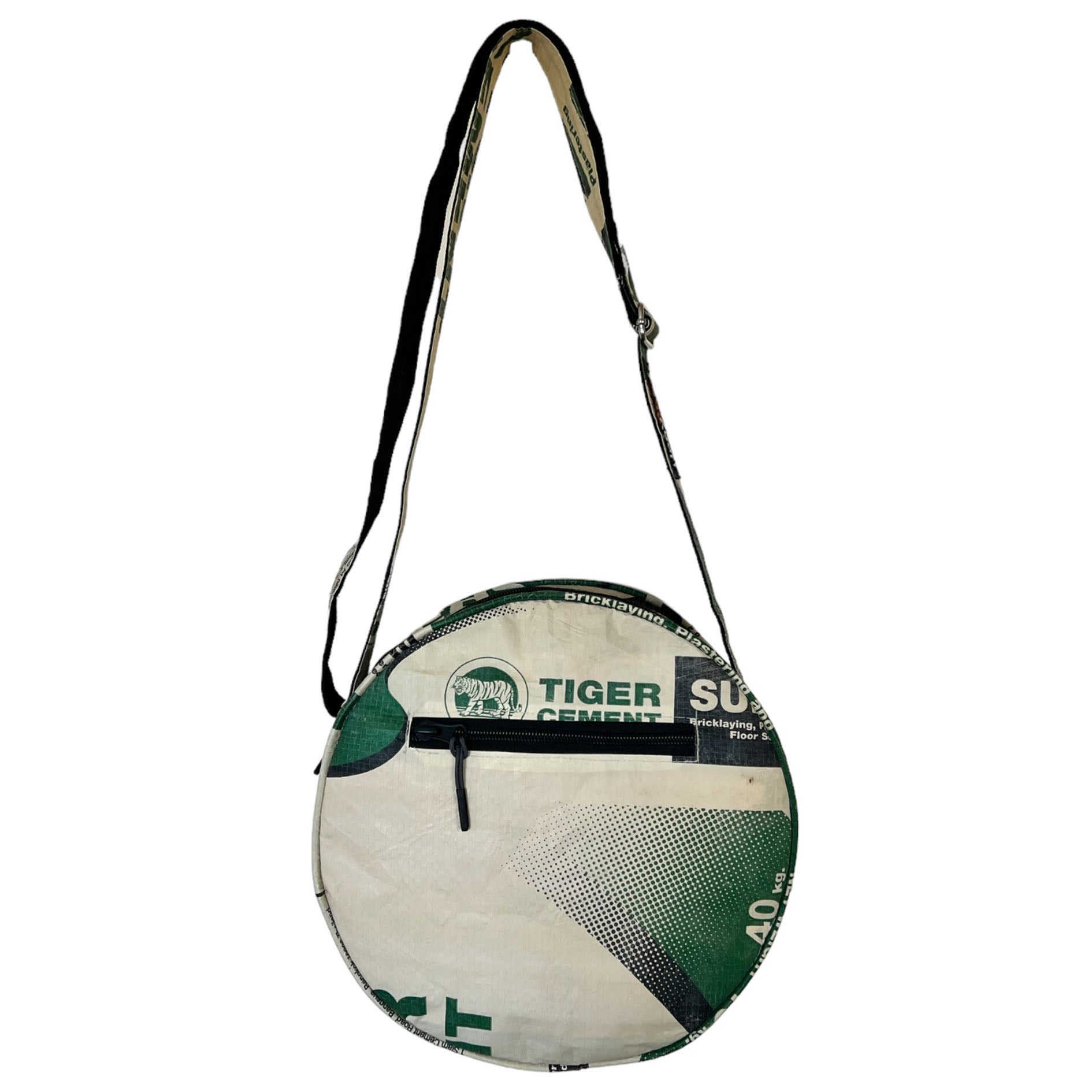 Recycled material round bags with animal prints . Ethical bags.  Edit alt text