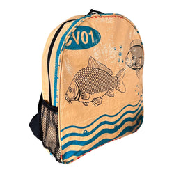 Small recycle material backpack, recycled from cement bags funky backpack UppyBags fish print  Edit alt text