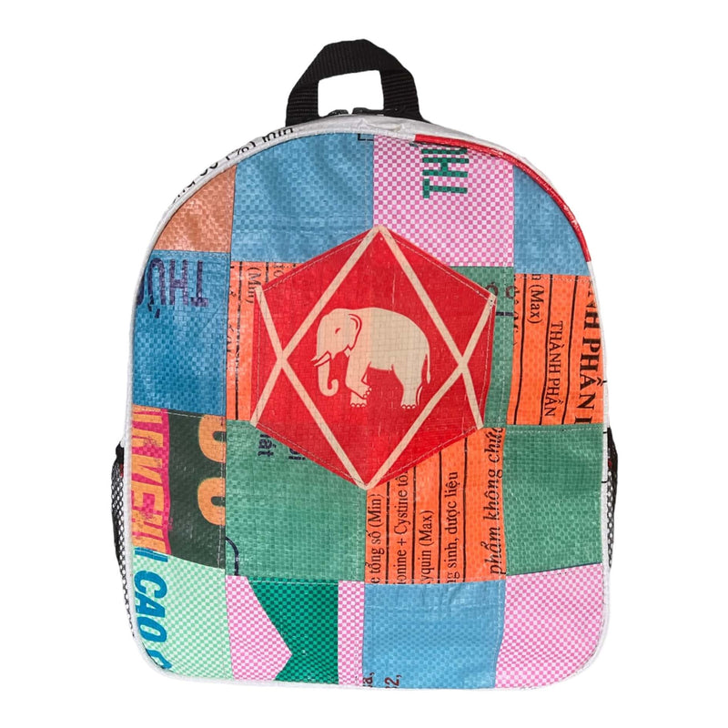 Recycle material backpack unisex with elephant print by UppyBags multicolour small backpack UK