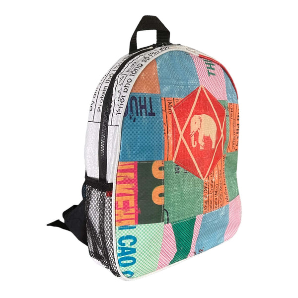 Recycle material backpack unisex with elephant print by UppyBags multicolour small backpack UK