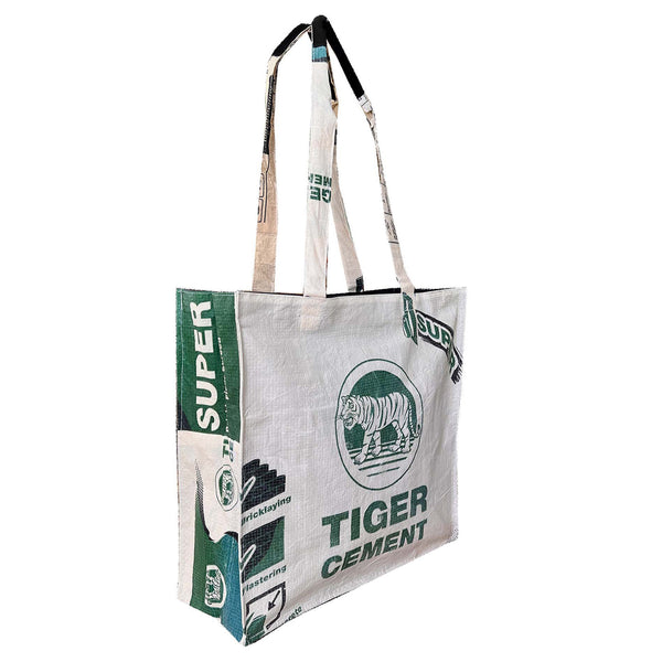 Recycled material shoulder bag with tiger print, recycled material tote with tiger print, sustainable bag by uppybags  Edit alt text