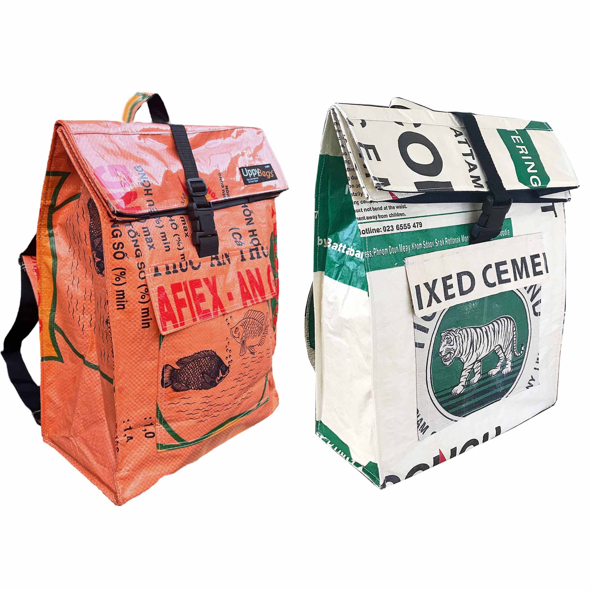 Recycled material roll-top backpacks 