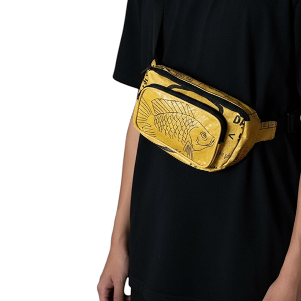 recycled material bumbag UK, animal print bumbag UK. bumbag with fish print
