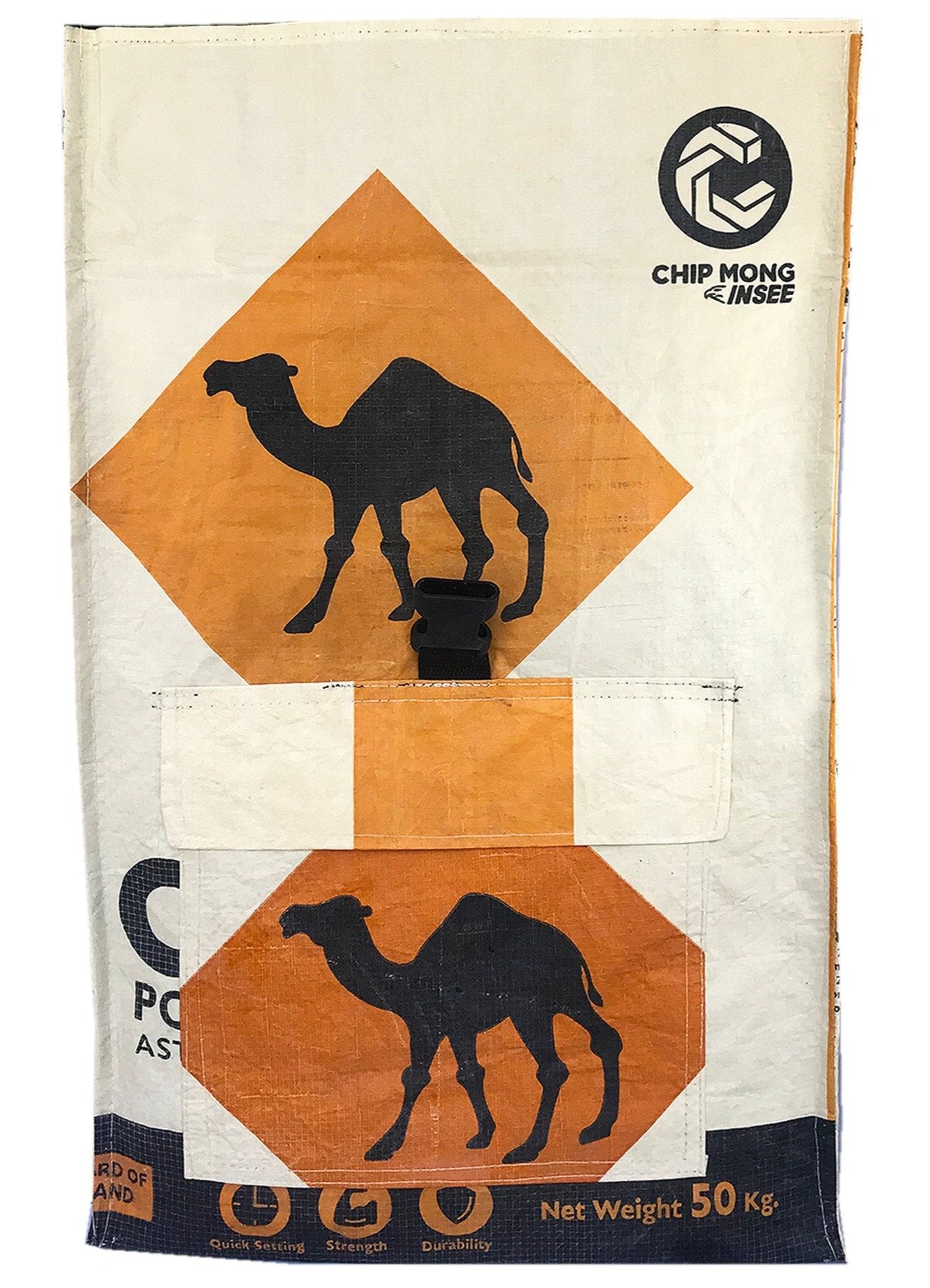 upcycled recycled material backpack with camel print