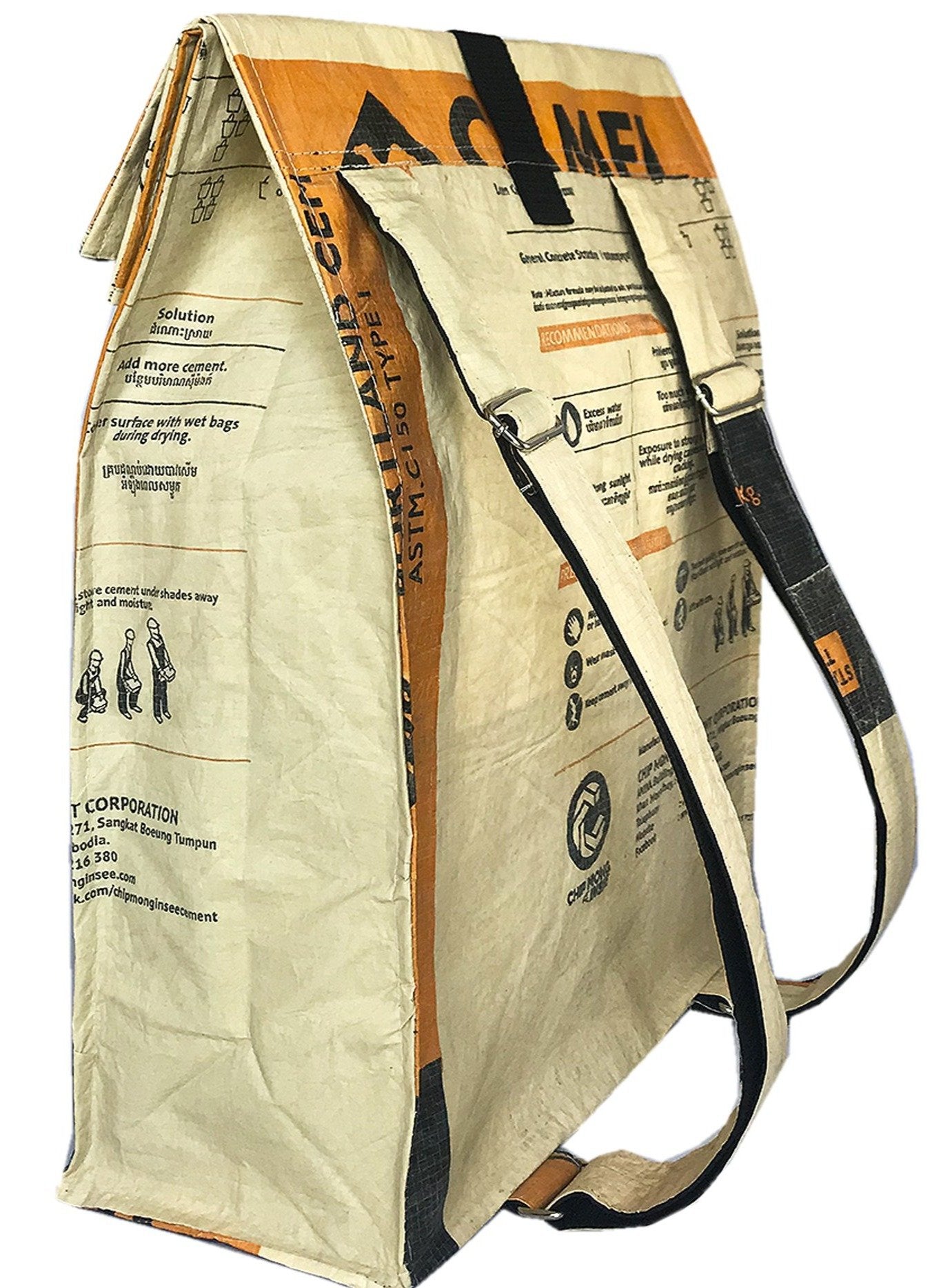 upcycled recycled material backpack with camel print