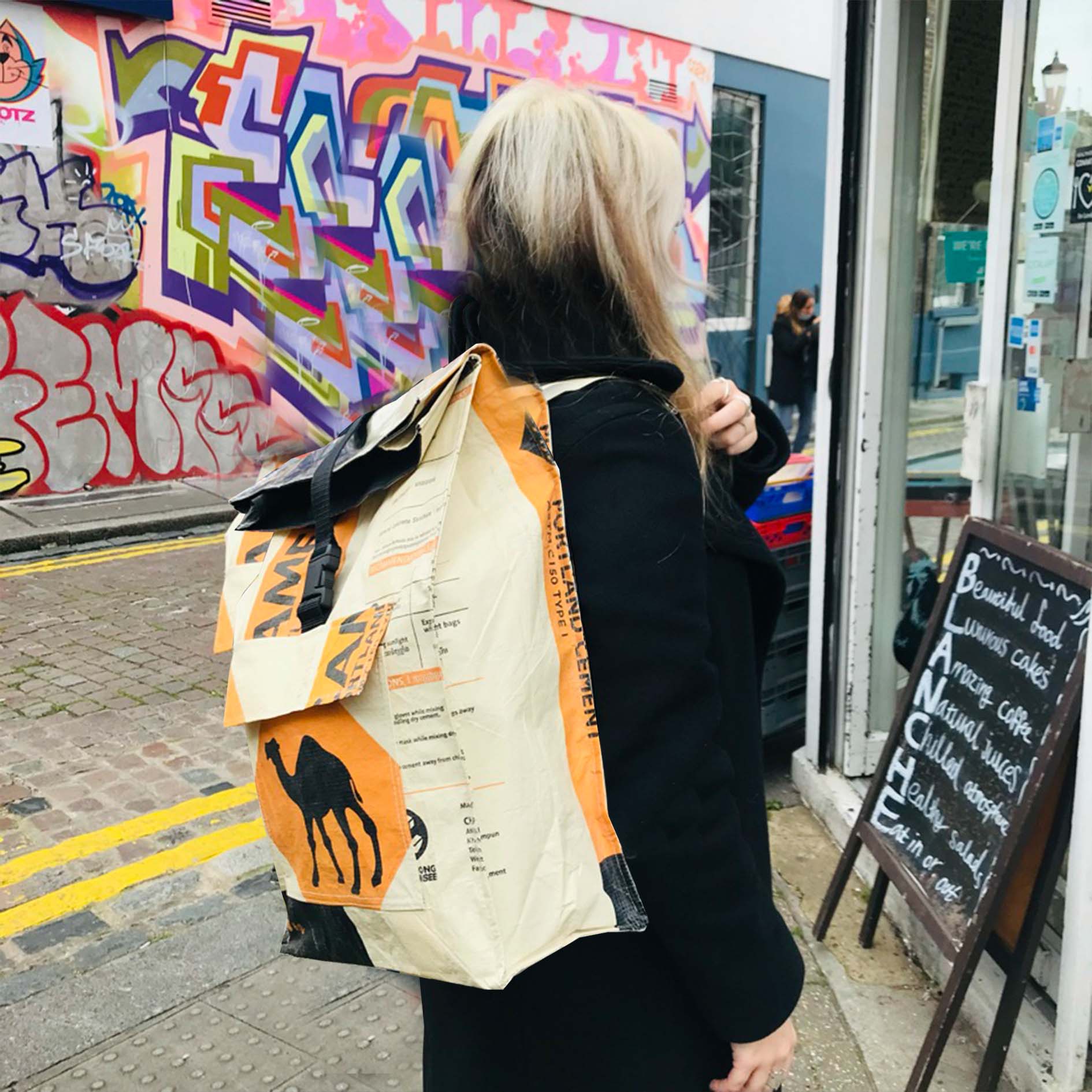 Roll-top backpack rucksack camel print