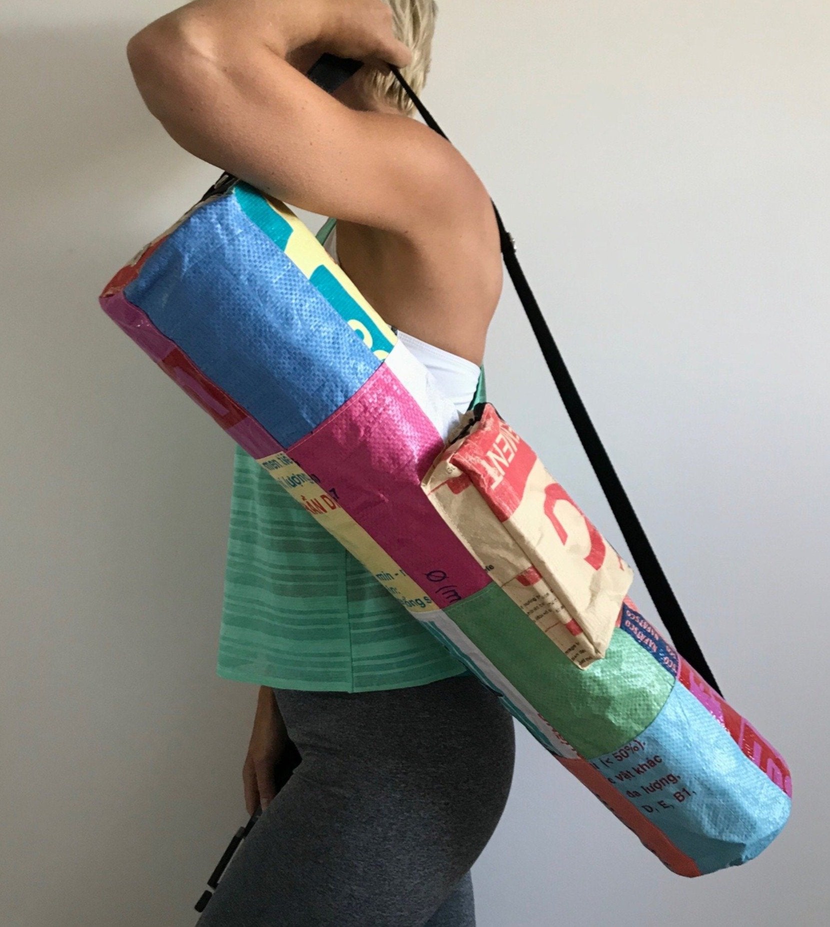 Yoga mat bag from recycled material with pocket
