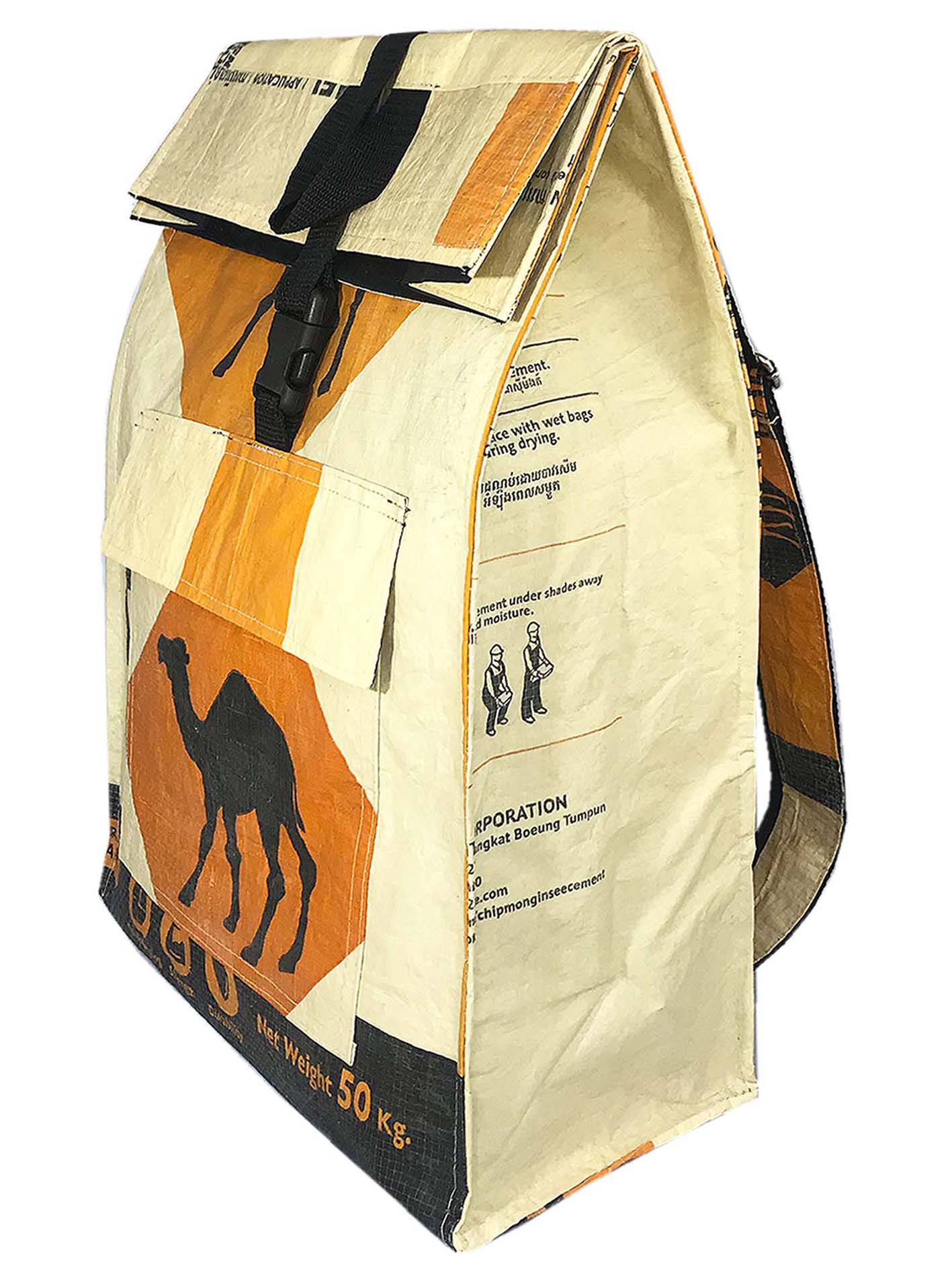 Recycled material backpack UK Roll-top backpack with camel print UppyBags 